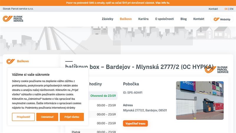 po_row_02458 balíkovo box – Bardejov - Mlynská 2777/2 (OC HYPKA)