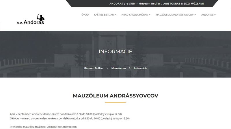 website_00033 Mauzóleum Andrássyovcov - informačné centrum