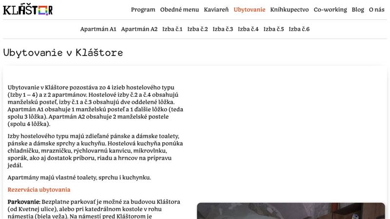 website_00437 Ubytovanie v Kláštore